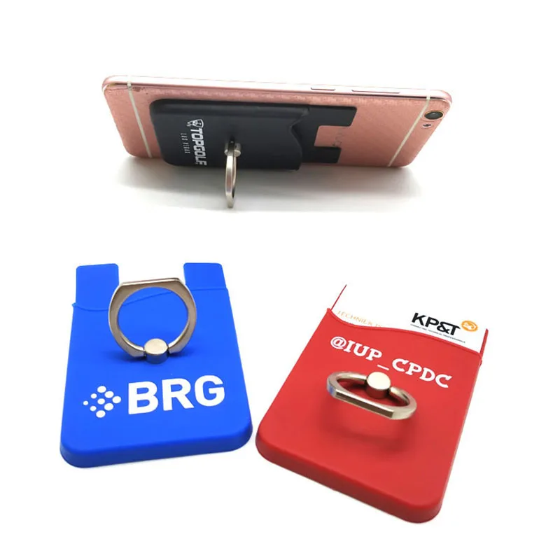 Exquisite adhesive silicone mobile wallet card sets business card holder credit card holder with ring can be customized