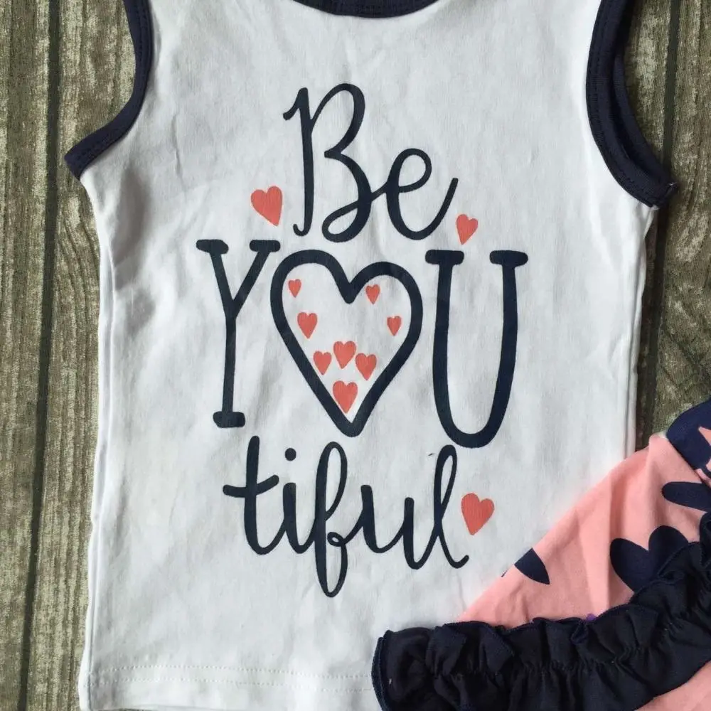 new arrival Summer baby girls clothes you betiful heart cotton floral ruffles boutique short kids sleeveless match accessories