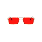 In Stock Fashion Red Lens Double Bridges Square Shape Metal Frame Sun Glasses Sunglasses
