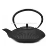Wholesale 0.8L black strips flat metal teapot for festival gifts
