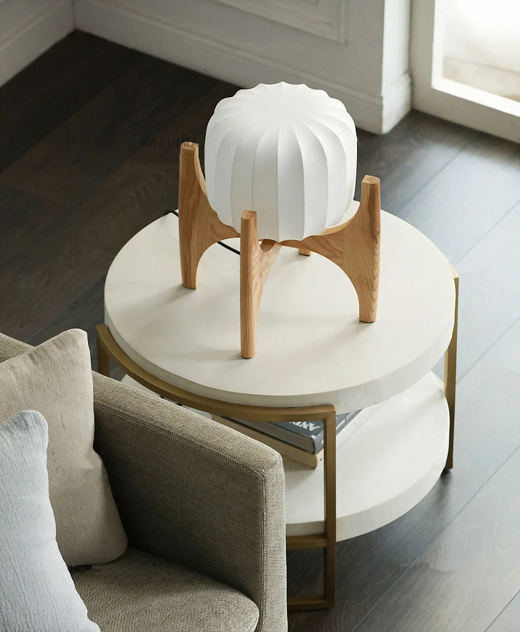 industrial style creative villa room decoration bedroom bedside white cloth wooden table lamp