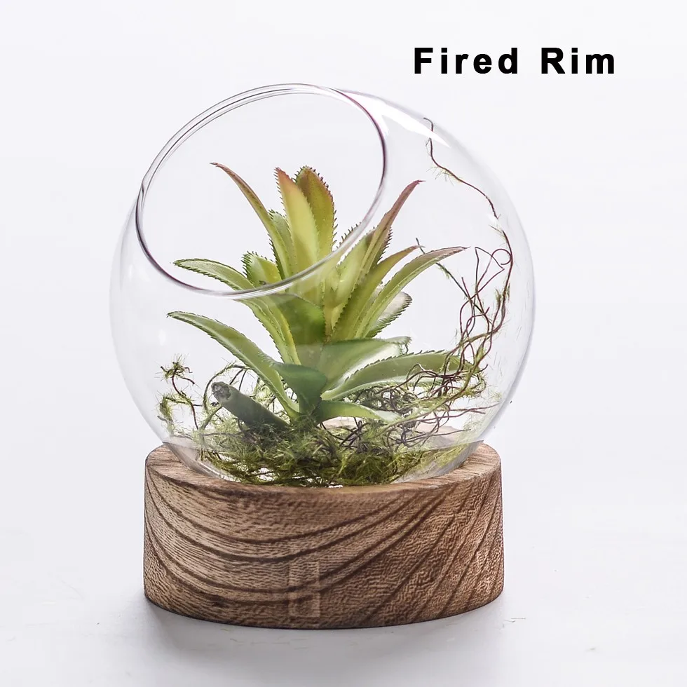 Glass Vases Wholesale Cheap Round Ball Terrarium With Wood Base