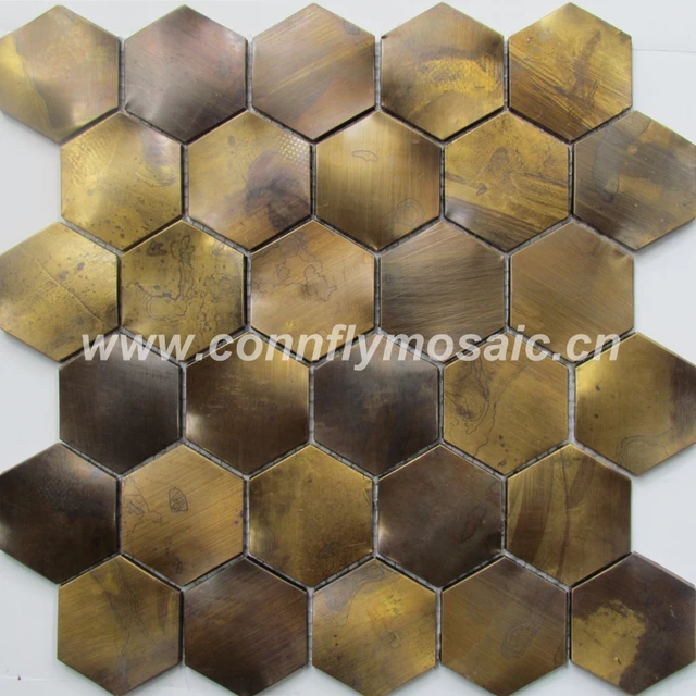 3D hexagon copper concave design metal mosaic