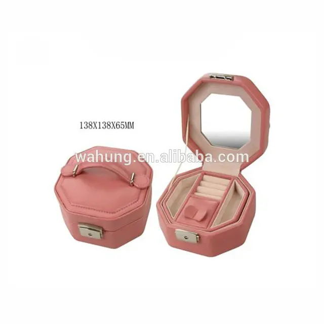 pink small round leather mirrored jewelry gift box