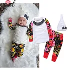 Newborn Baby Cotton Clothes Baby Clothing Set 3pcs Including Flower Top Pants And Hat