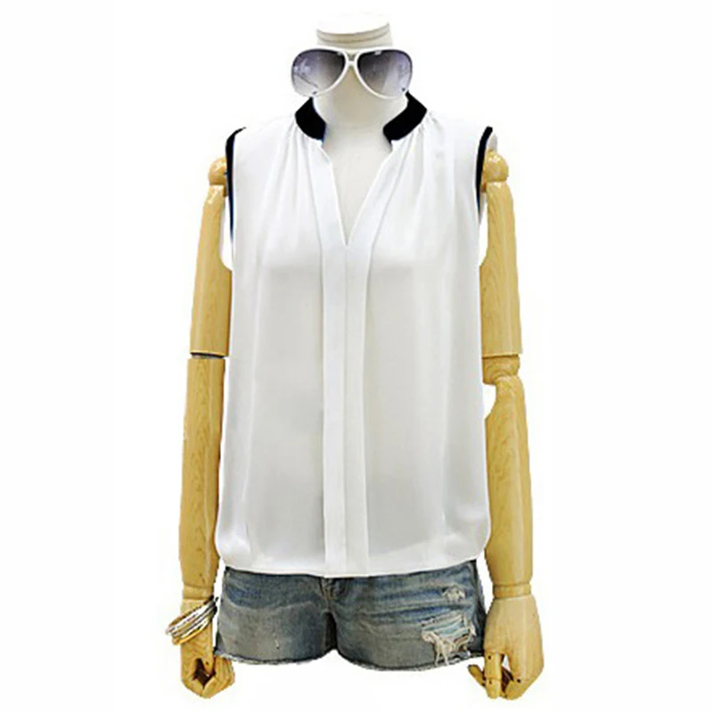 Women Blouses 2015 Summer Style Chiffon Blouse Sleeveless White Ladies Casual Shirts Tops Plus Size Camisa Blusas Feminina WB070