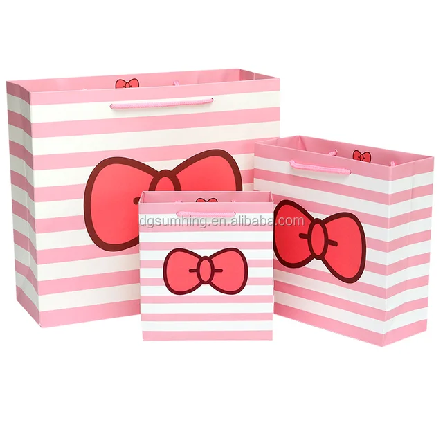 pink gift paper packaging bag with handle for candy packing
