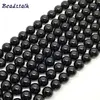 Natural Stone Beads Black Tourmaline Round Smooth Bead String For DIY Jewelry Making Supplies
