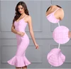 spaghetti strap pink v-necked knee length fishtail party prom and celebration dress