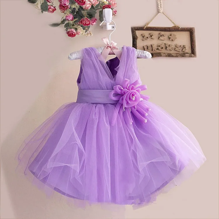 2015 Free shipping sleeveless flower girl dancing dress party baby girl christening dress kids baby birthday Christmas dresses