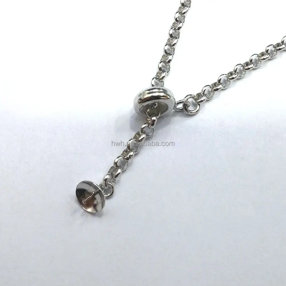 H2196 Silver Jewelry Adjustable Clasp With Silicon Slide Adjuster Beads