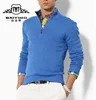 Custom High Quality Mens Plain Polo Neck 1/4 Zip Pullover Knitted Pure Wool Sweater