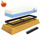 2-Sided Professional Grade Knife Sharpening Stone with Non-Slip Bamboo Base