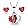 Valentine's Fashion Jewelry Sets Silver AAA Cubic Zircon Cz zircon red Heart Necklaces Stud Earrings Gift Sets Wedding Set