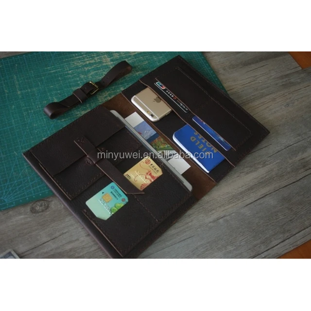 chocolate grain leather boarding pass portfolio case dark brown business padfolios handmade Fashion gifts for businessmen