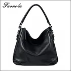 Fashion women large hand bag lady's genuine leather black hobo bag for wholesale