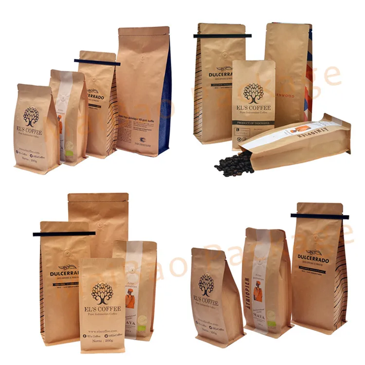 Custom Printed Biodegradable Compostable Pla Kraft Paper Flat Bottom