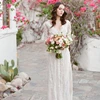 Long Bohemian Style V-Neck Ivory Short Sleeve Lace Vintage Beach Wedding Dress