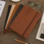 classical custom A5 pu leather hard cover wood grain notebook customized logo diary with penholder for gift school office