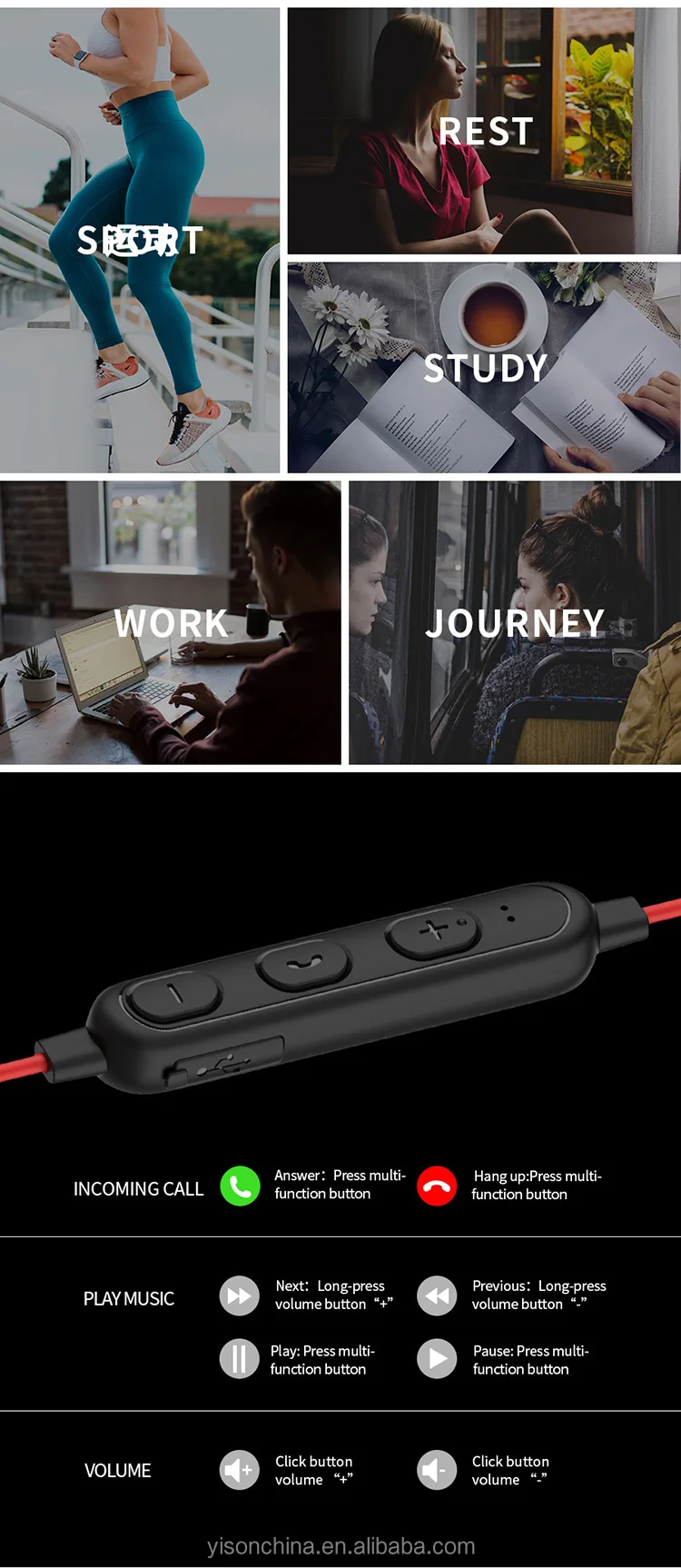 Yison New E14 handsfree earphones, Noise Reduction Sports Running super bass earphones, Magnetic earphone for mobile phone - ANKUX.COM
