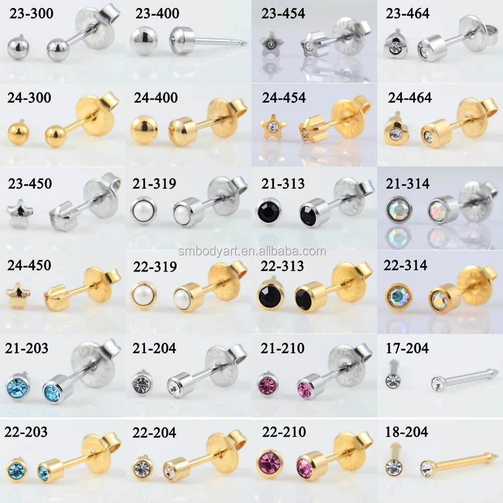 316L 不锈钢 24K 镀金一次性鼻耳穿孔器安全无菌穿孔枪耳环身体穿孔器婚礼儿童用