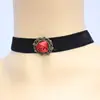 Princess Gothic Lolita Jewelry Fashion Black Lace Necklace With Burgundy Ribbon Roses Female Chokers Short Necklace Jewelry Gift