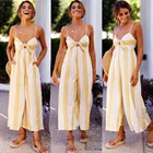 2019 Beach Dress Summer Women Maxi Dress Ladies Sleeveless Strap Sexy Striped cotton Jumpsuit