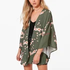 Fashion style girls floral printed drop shoulder butterfly sleeve kimono blouse