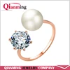 Cute Flower Faux Pearl Adjustable Rose Gold Silver Plated Crystal Ring for Engagement
