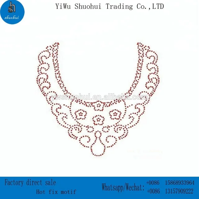 factory crystal rhinestone hot fix motif collar design for t shirt