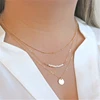 2017 fashion 3 layers gold and silver chain necklace copper coin pendant choker necklace