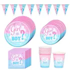 Boy Or Girl Gender Reveal Decoration Plates Napkins Cups Tableware Set Baby Shower Gender Reveal Party Supplies Set