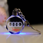 Cheap Custom 3d Laser Engraved LED Light Car Logo Crystal KeyChain for giveaways