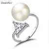 Silver Color Crystal Faux Pearl Adjustable Engagement Rings for Women
