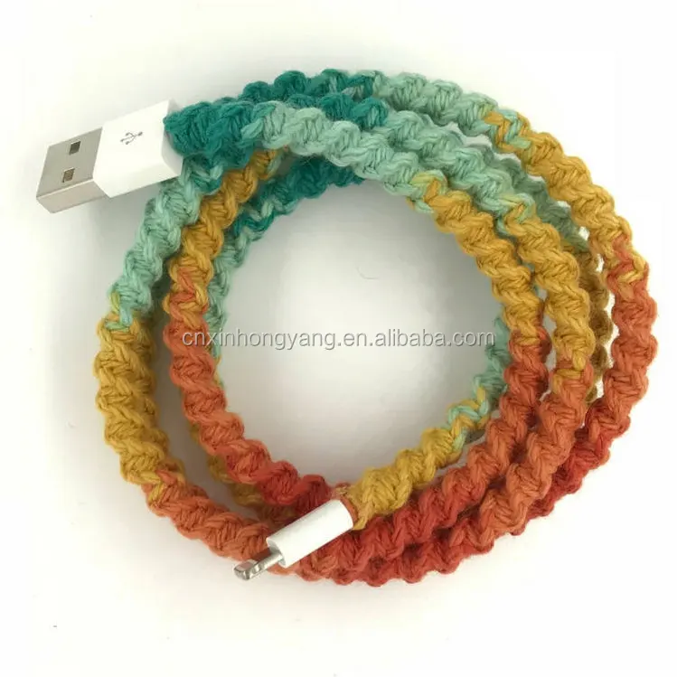 25 years factory custom thread wrapped USB charger, handmade macrame wrapped earphone, cotton braided micro USB cable - ANKUX.COM