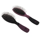 Professional Rubber Handle Cushion Hair Brush with Metal Tipped Ball Pins