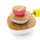 reusable bamboo fiber nontoxic salad tableware bowl wood lid