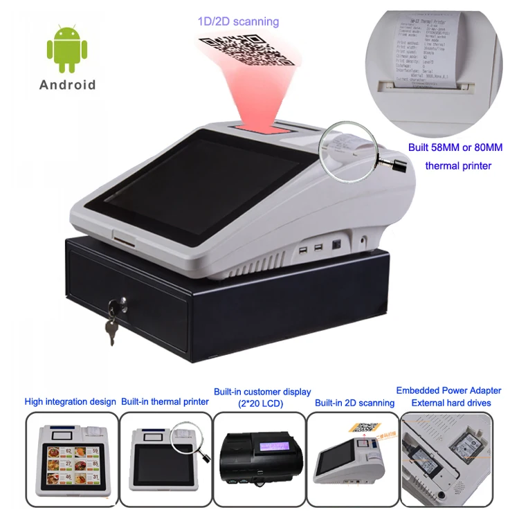 smart design android all in one pos system built-in 80mm printer with 2 years warranty