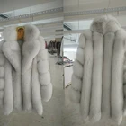 Women winter overcoat whole skin real fox fur long natural fox fur coat