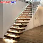 oak tread and single stringer stairs/stainless steel stringer stairs