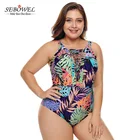 2019 Colorful Tropical V Neck Maillot Swimwear Plus Size Women Swimsuit
