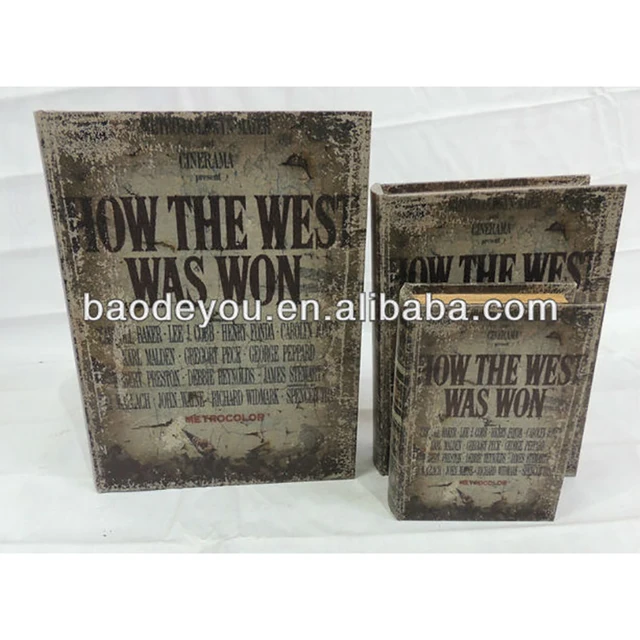 service vintage fake book 3 bottle wooden wine 18 inch gift box
