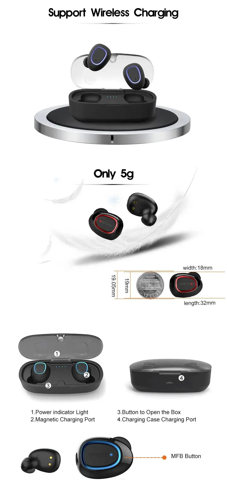 T31R Bluetooth earphone headphone mi wireless earbuds with wireless charging and dual mic for call - ANKUX.COM