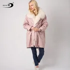 2019 new fashion women's coat cute fox fur collar jacket warm girl powder pink fur hooded parka