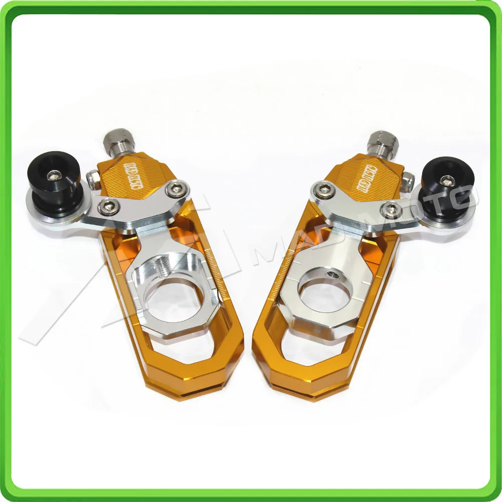 Motorcycle Chain Tensioner Adjuster with bobbins kit for Yamaha R6 YZF-R6 2011 2012 2013 2014 2015 2016 Gold&Silver (2)