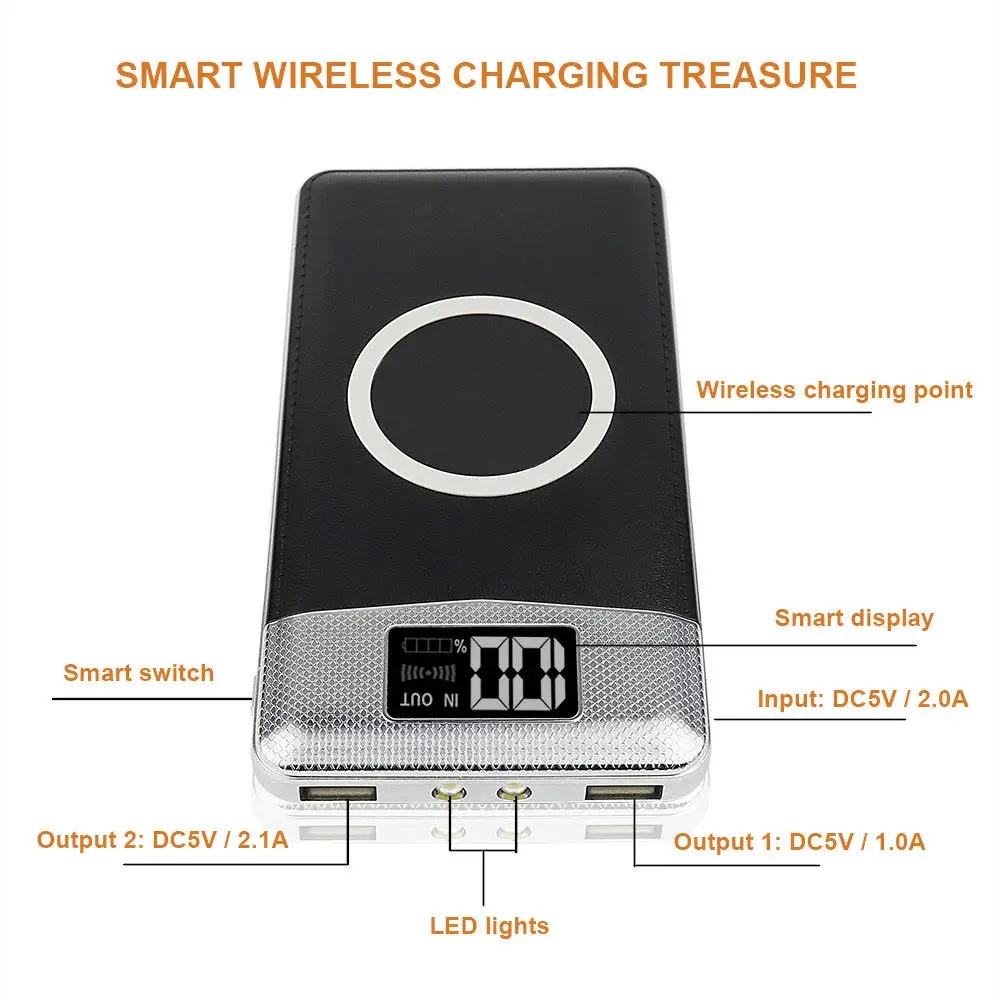 Power Bank 10000mAh Qi Wireless Charging 2 USB LED Wireless Power Bank Portable Battery Charger Hot Sell in USA - ANKUX.COM