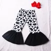 Cow Printed Baby Girls Solid Ruffles Little Kids Wide Bell Bottoms Pants