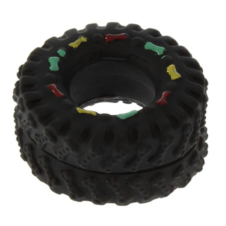 Free shipping Animal Sounds Tire Shape Pet Dog Toy Puppy Cat Chews Squeaky Rubber Toys Squeaking 8*4cm tire pet toys