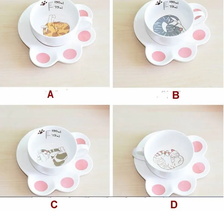 Personalized Cute cat coffee cups, Fashion cat ceramic cup with a dish