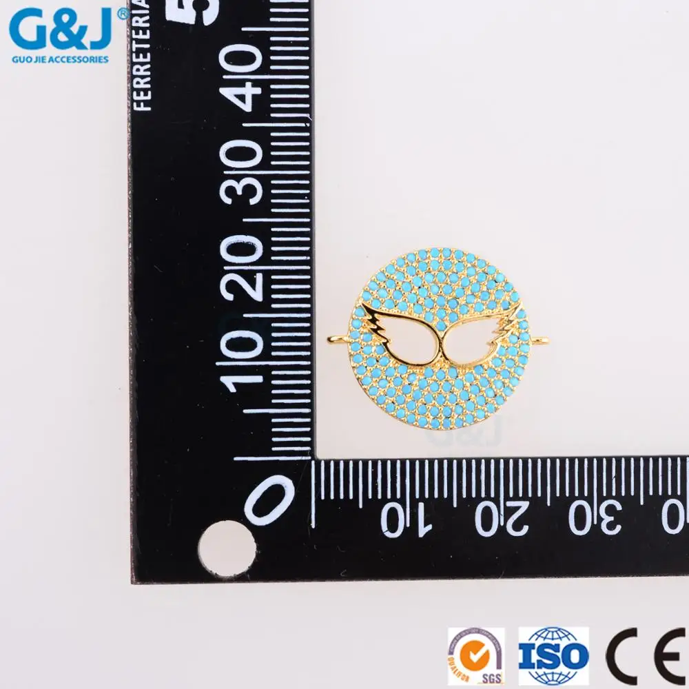 guojie brand wholesale well-designed micro pave CZ round wings of an angel jewelry charm pendant for DIY jewelry
